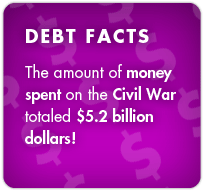 Debt Facts:  The amount of money spent on the Civil War totaled $5.2 billion dollars!