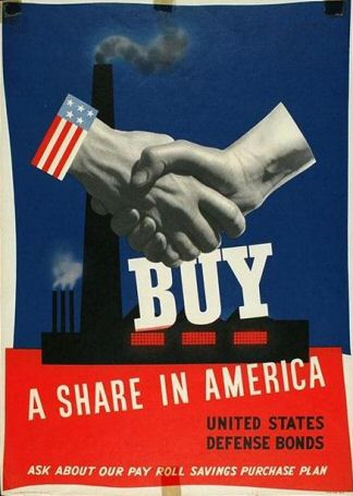 Poster: Buy a Share in America:  United States Defense Bonds.  Ask about our Pay Roll Savings Purchase Plan